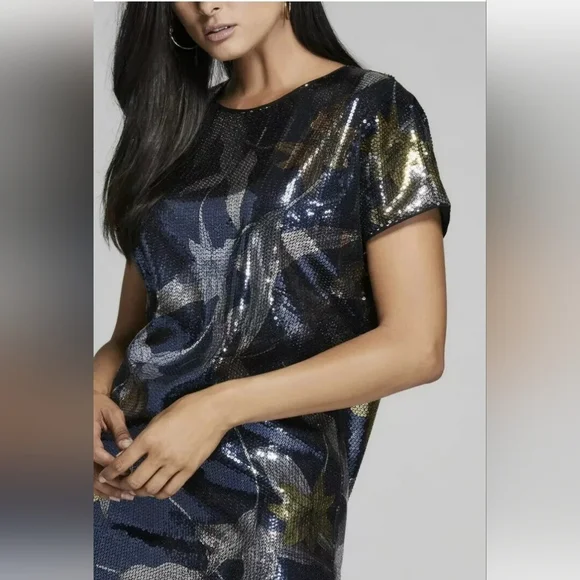 Marciano Black and Gold Lily Love Sequin Shirt Mini Dress - Size Small - Picture 3 of 10